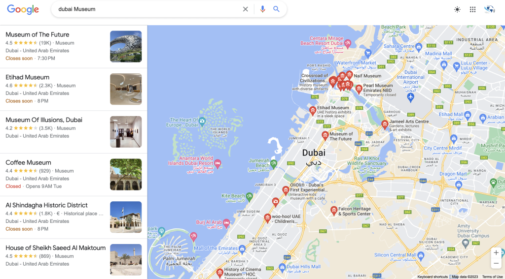 Museums in Dubai on google maps