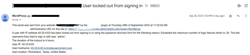 Sample of "User locked out from signing in" notification